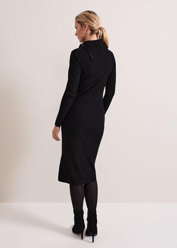 Phase Eight Hartley Zip Ribbed Column Dress Black Canada | NUFHTV-249